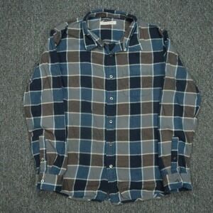 Outerknown Shirt Mens Large Blue Gray Flannel Check Long Sleeve Button
